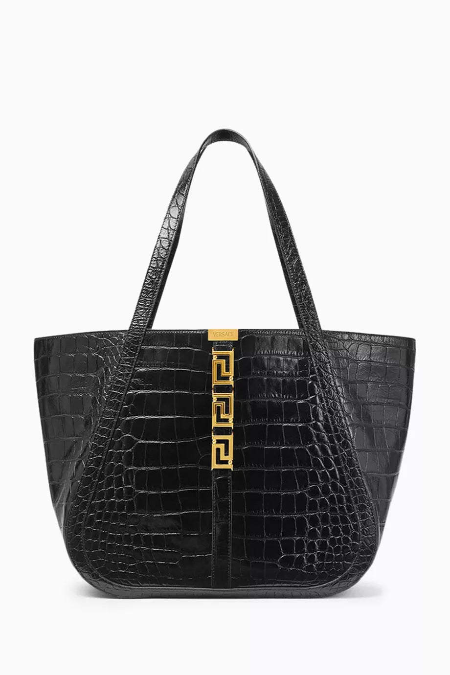 Large Greca Goddess Tote Bag in Croc-embossed Leather