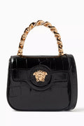 Mini La Medusa Top-handle Bag in Croc-embossed Leather