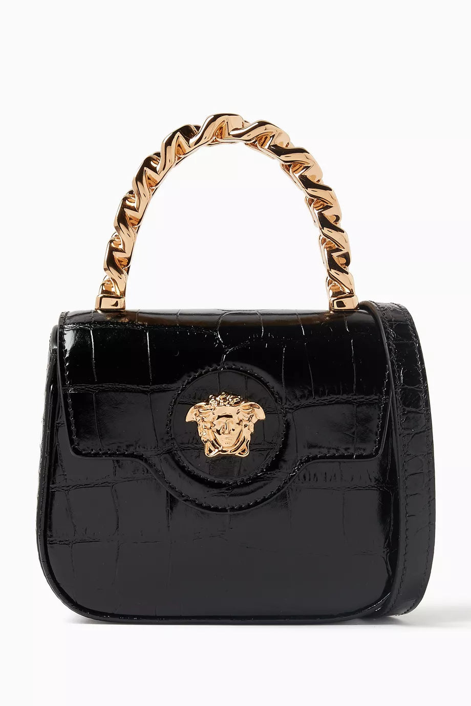 Mini La Medusa Top-handle Bag in Croc-embossed Leather