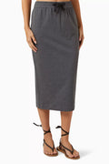Drawstring-waist Midi Skirt in Stretch-cotton