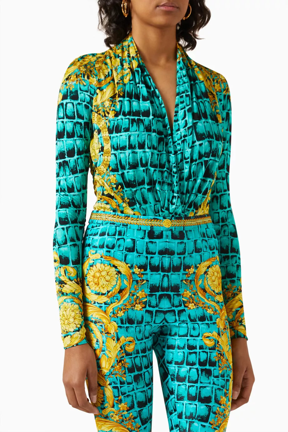 Baroccodile Draped Bodysuit in Viscose