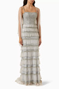 Beaded Ruffled Skirt Gown in Tulle