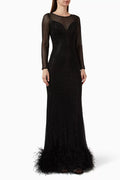 Feather-trim Gown in Mesh