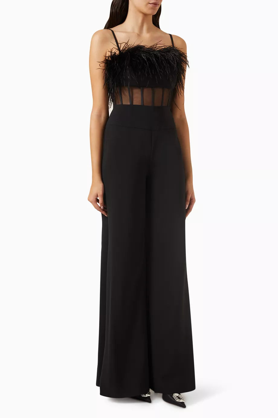 Feather-trim Jumpsuit in Crepe