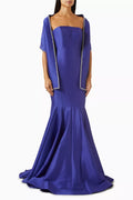 Detachable Jacket Rhinestone Gown in Stretch-mikado