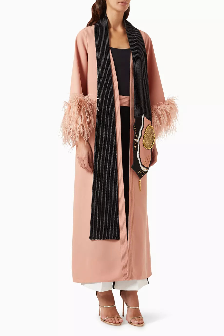 Embellished Feather Cardigan in Crepe