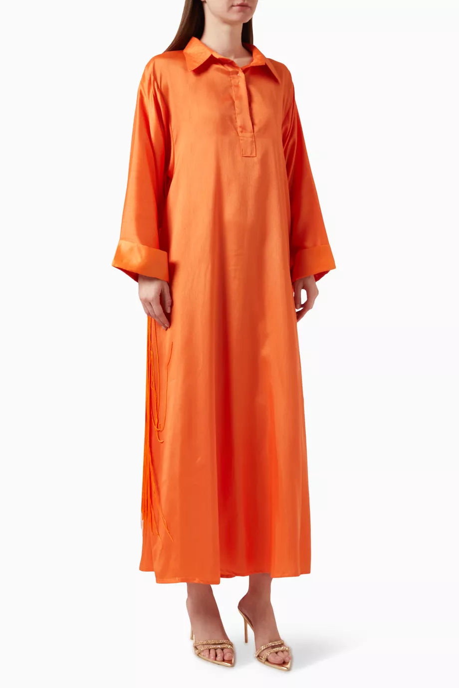 Fringed Maxi Dress in Silk