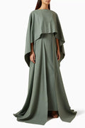 Cape-sleeve Maxi Dress in Crepe