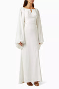 Crystal-embellished Maxi Dress in Stretch Satin & Chiffon