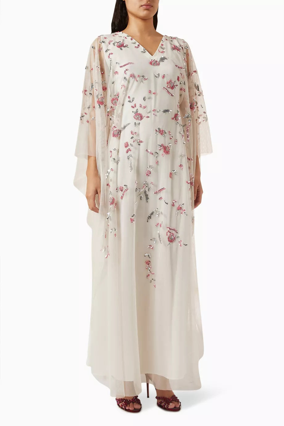 Floral Embroidered Kaftan in Chiffon