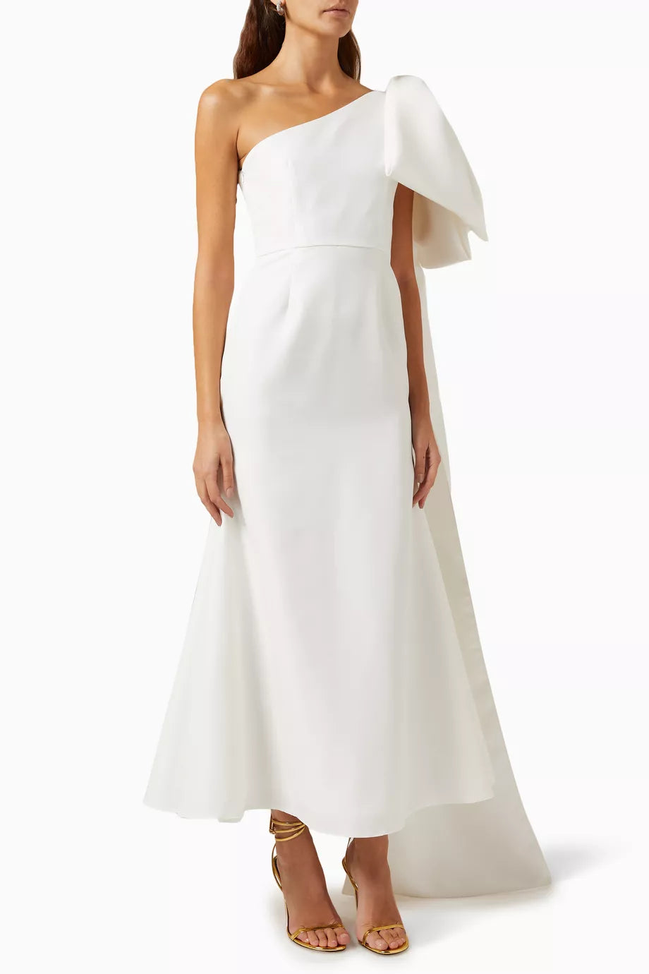 Oversized Bow One-shoulder Maxi Dress in Satin