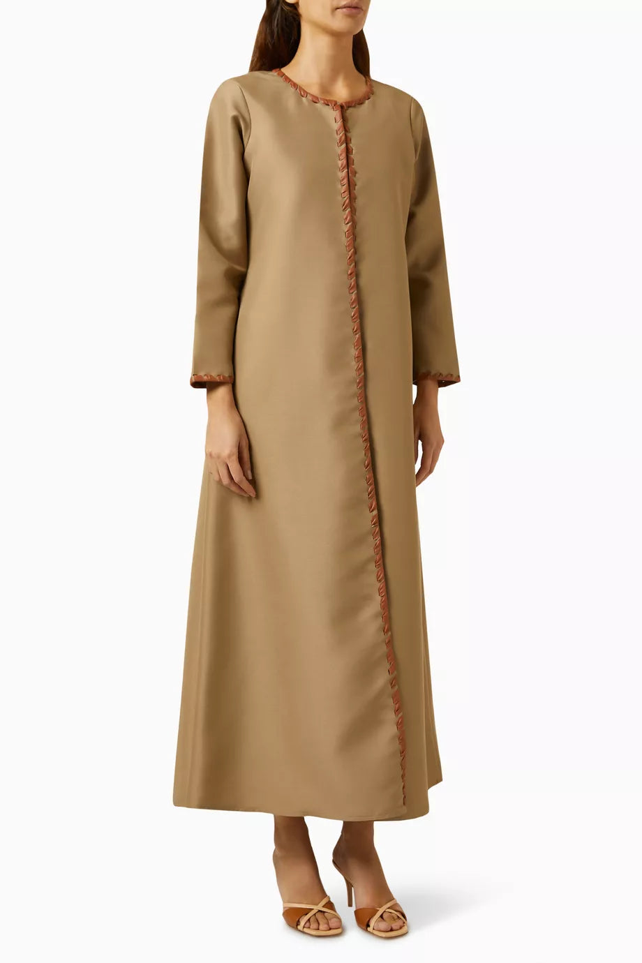 Leather-trim Abaya Jacket in Satin