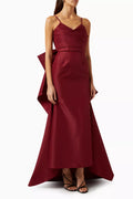 V-neck Bow Maxi Dress in Satin