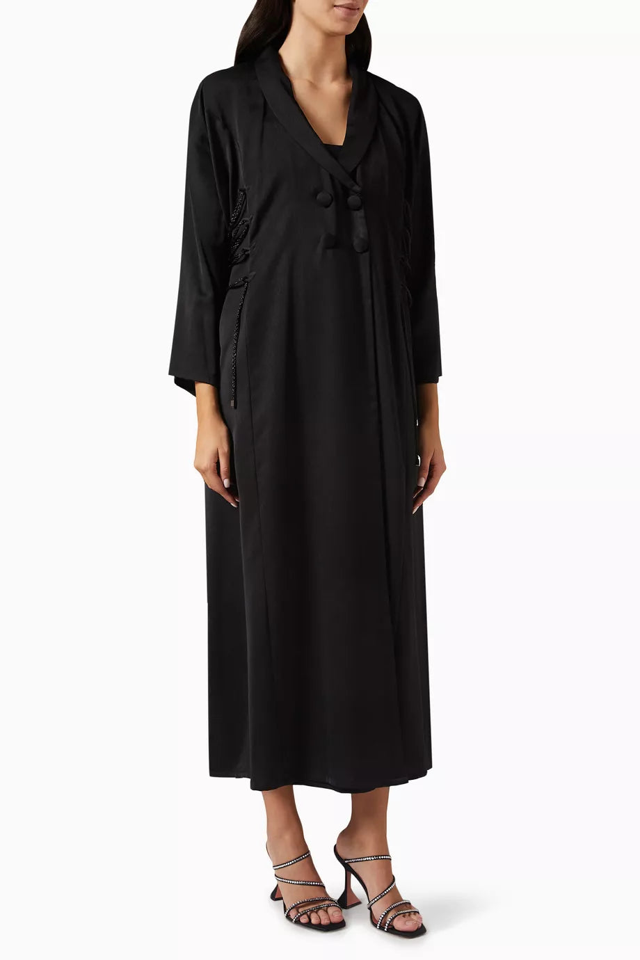Lace-up Coat Abaya in Satin