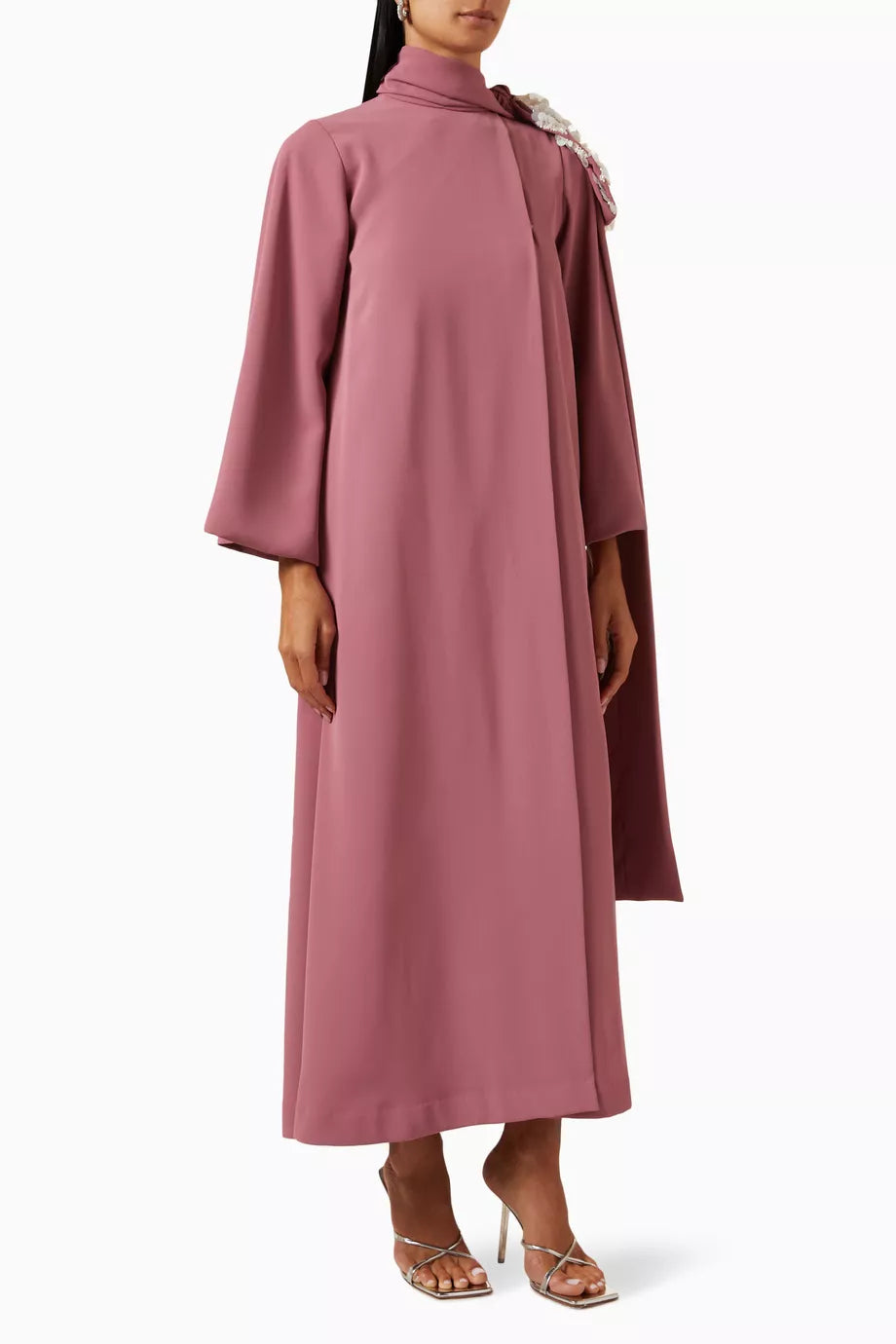 Embellished Scarf Bow Dress in Crepe