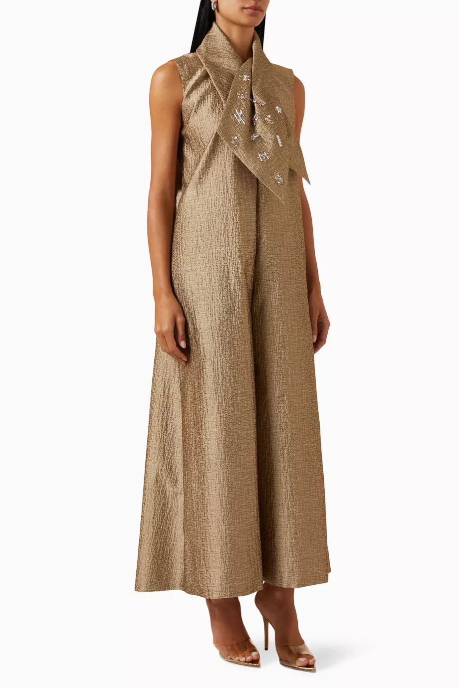 Embellished Longline Coat in Textured Jacquard