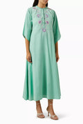 Embroidered Midi Dress in Cotton Blend