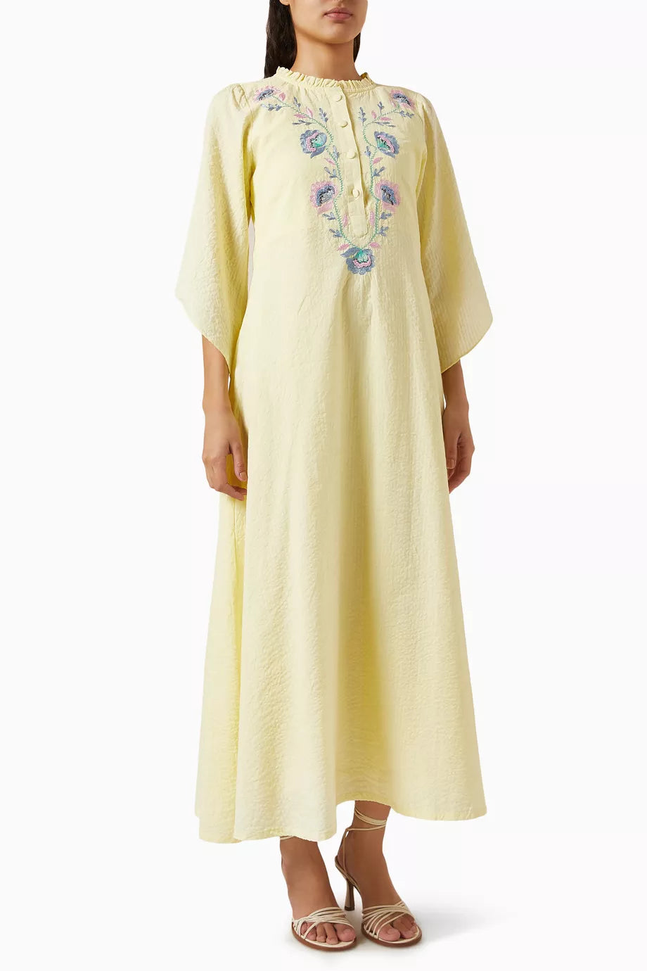 Embroidered Midi Dress in Cotton Blend