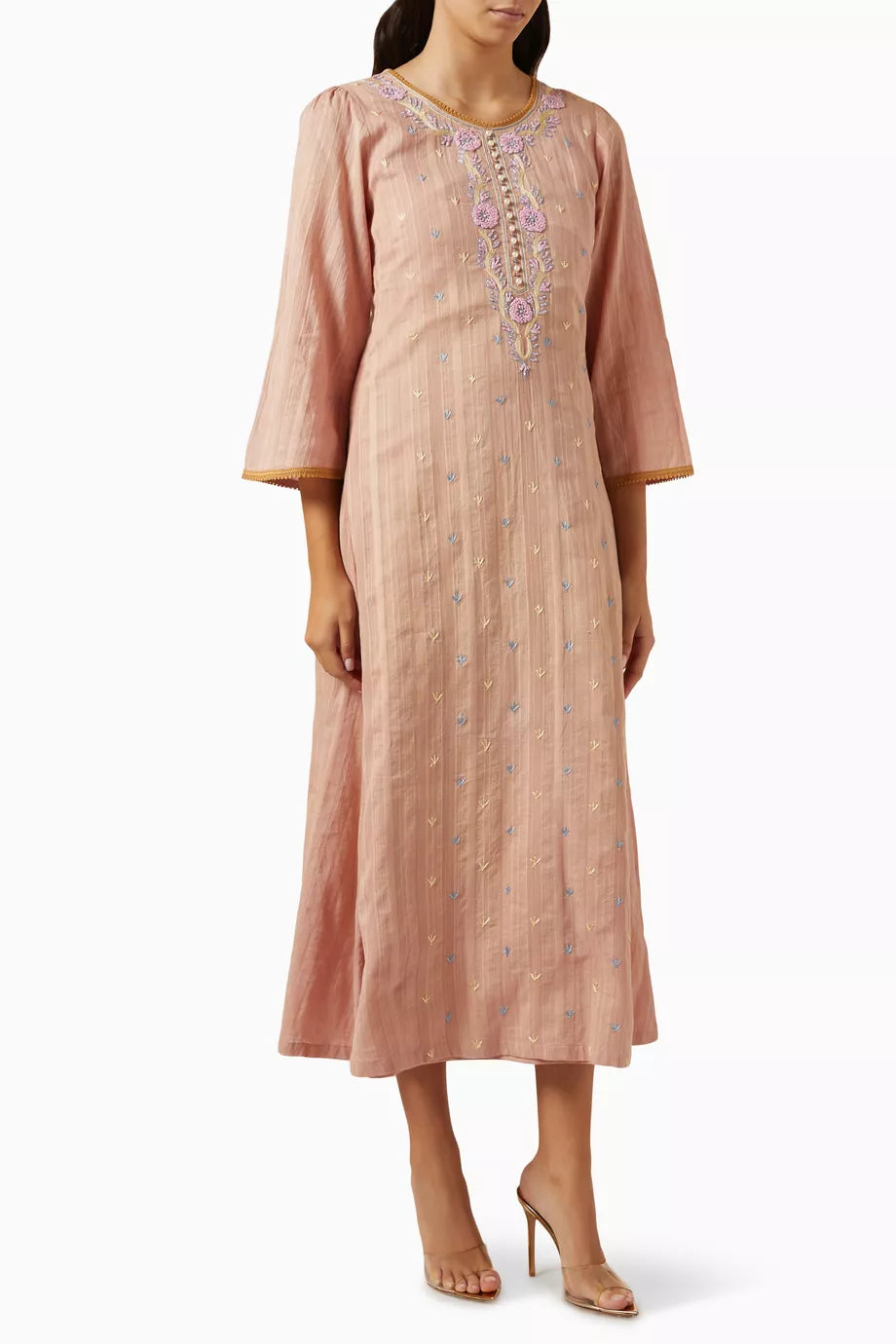 Embroidered Midi Dress in Cotton Blend