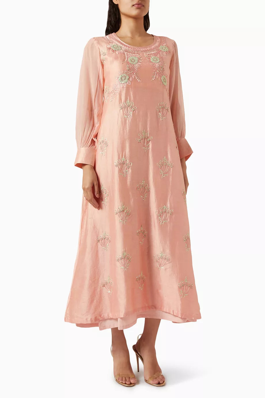 Embroidered Midi Dress in Cotton Blend