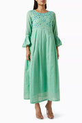 Embroidered Midi Dress in Cotton Blend