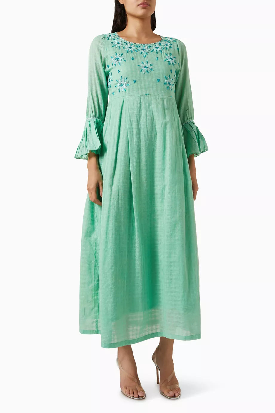 Embroidered Midi Dress in Cotton Blend