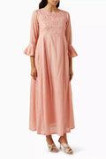 Embroidered Midi Dress in Cotton Blend