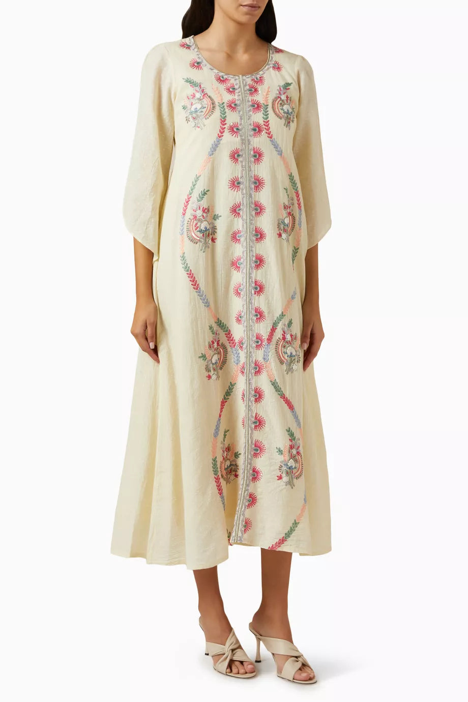 Embroidered Midi Dress in Check Fabric