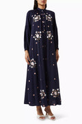 Embroidered Maxi Dress in Pinstripe Fabric