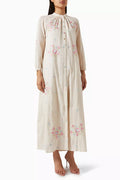 Embroidered Maxi Dress in Pinstripe Fabric