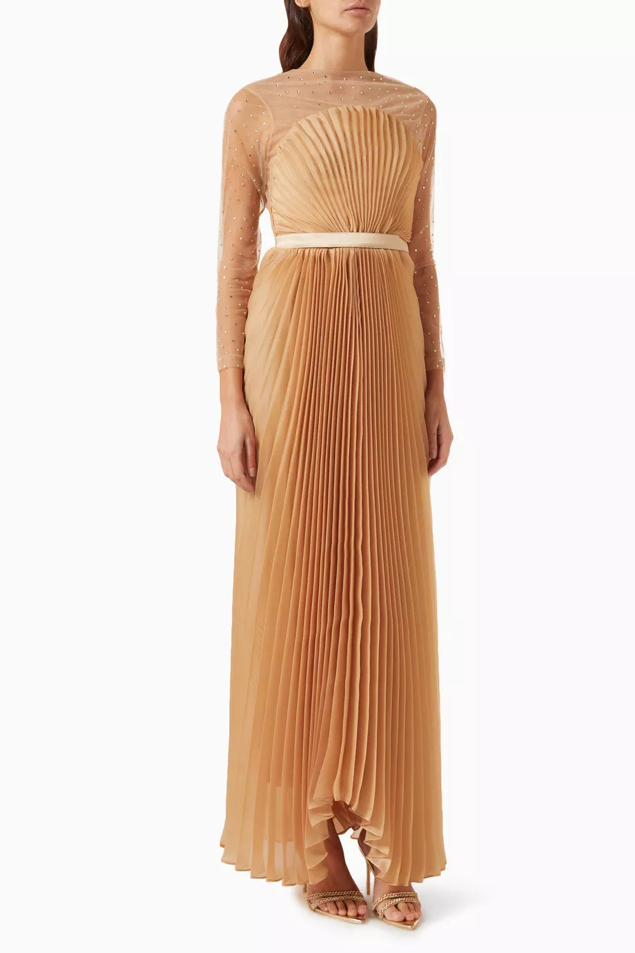 Crystal-embellished Pleated Dress