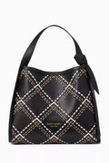 Medium Knott Plaid Stitched Crossbody Tote Bag in Leather