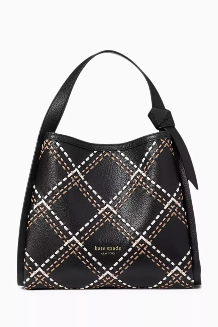 Medium Knott Plaid Stitched Crossbody Tote Bag in Leather