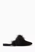 Marabou Feather Slides in Suede