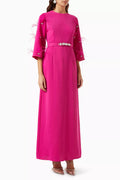 Jeweled Belted Maxi Dress in Crepe