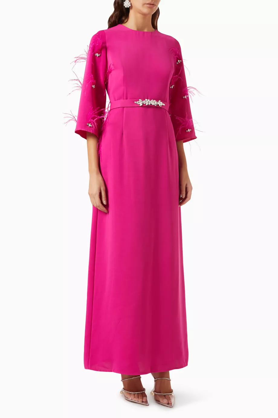 Jeweled Belted Maxi Dress in Crepe