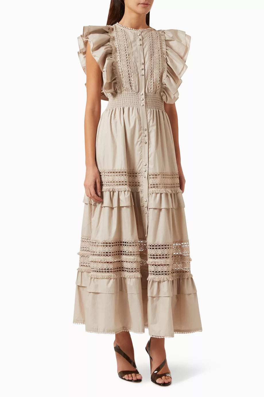 Lace-trim Ruffled Maxi Dress