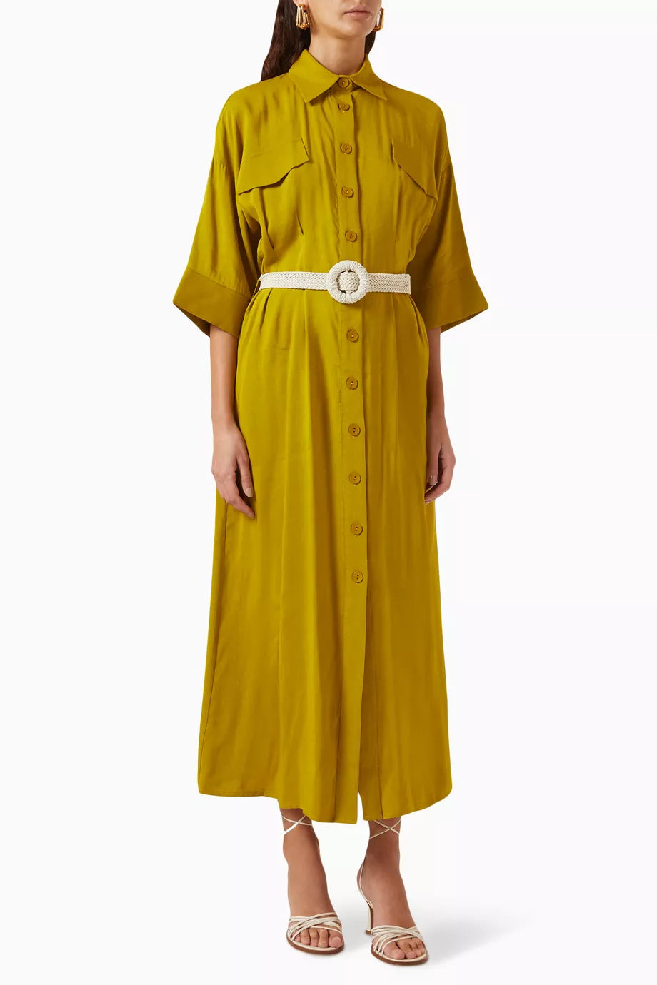 Belted Shirt Maxi Dress in Linen