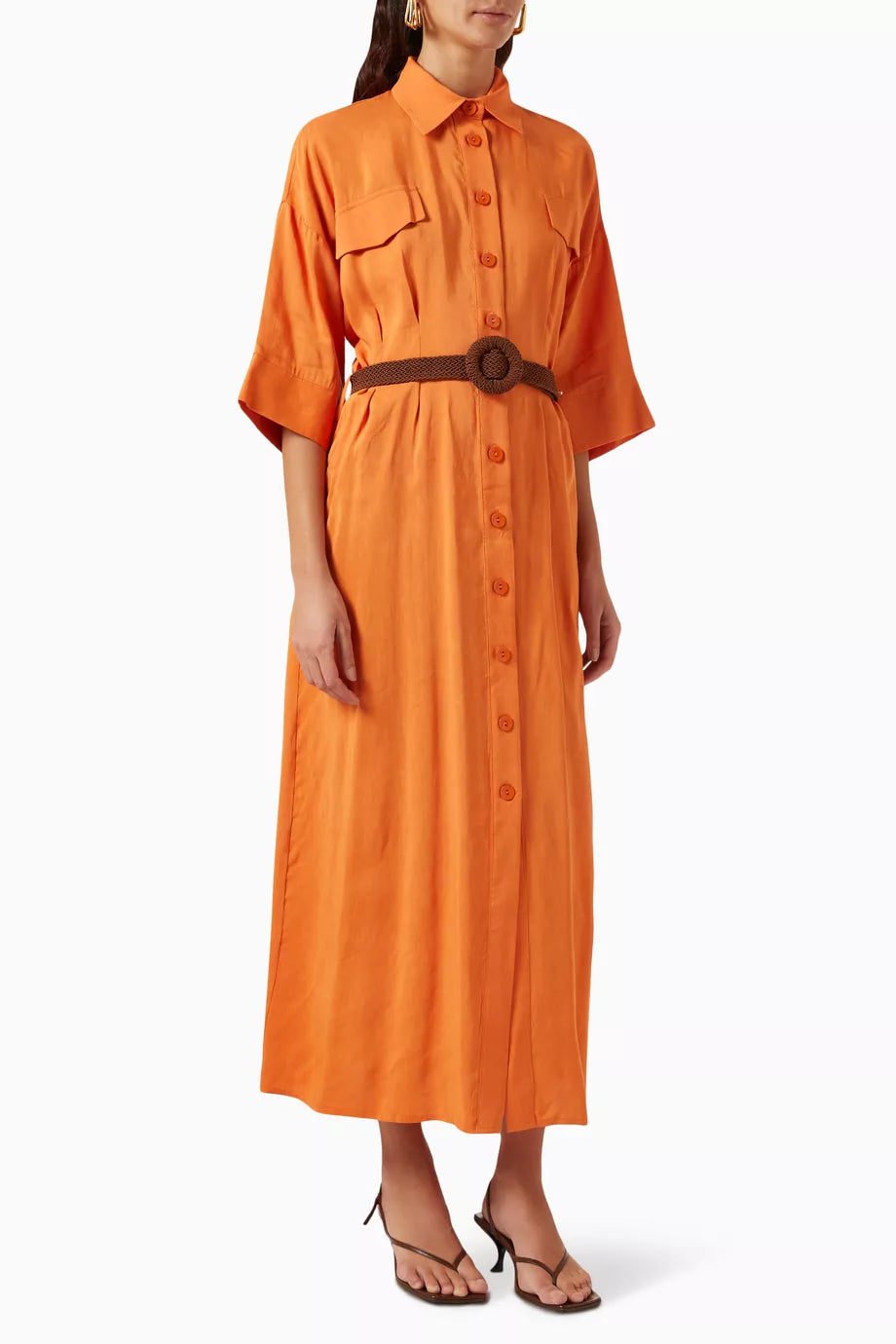 Belted Shirt Maxi Dress in Linen