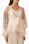 Glitter Sleeves Tie-up Shirt in Tulle