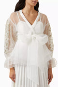 Glitter Sleeves Tie-up Shirt in Tulle