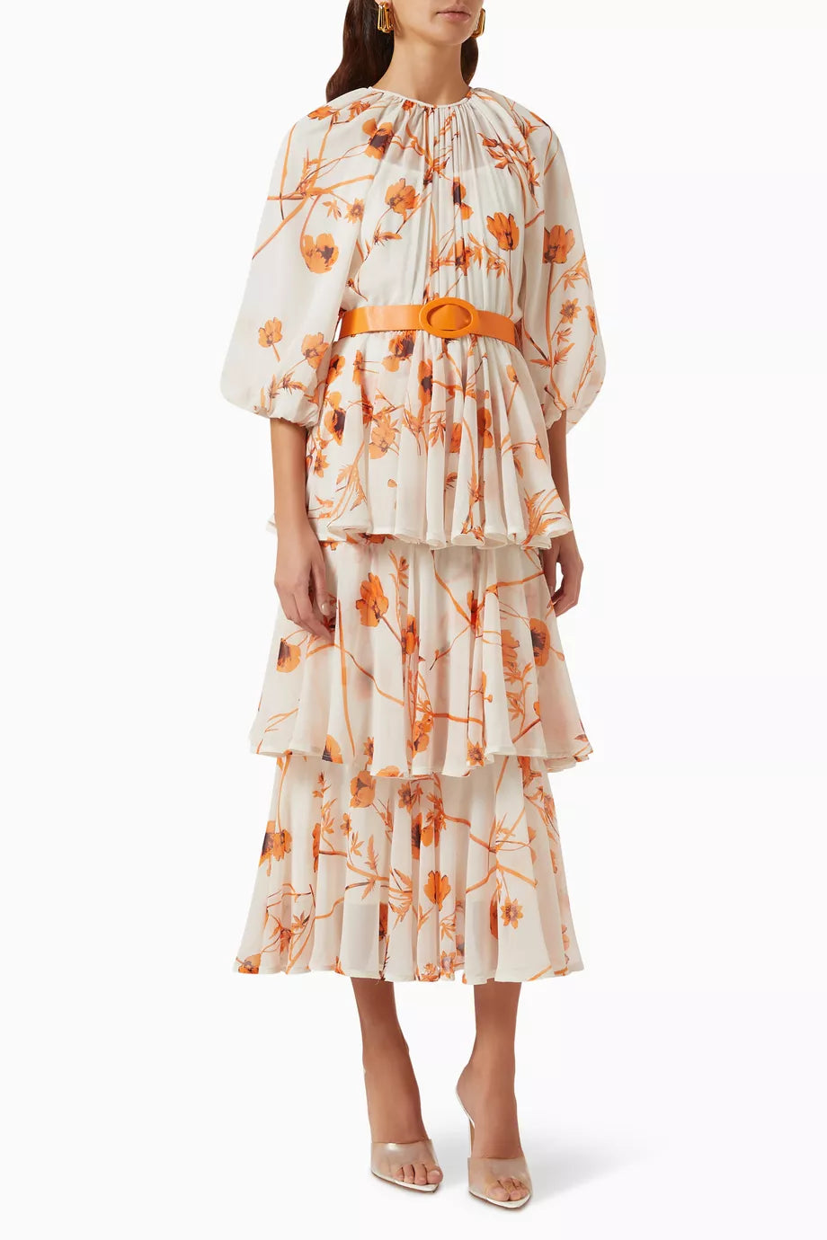 Floral-print Tiered Midi Dress
