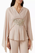 Embellished-belt Blouson Top in Crepe