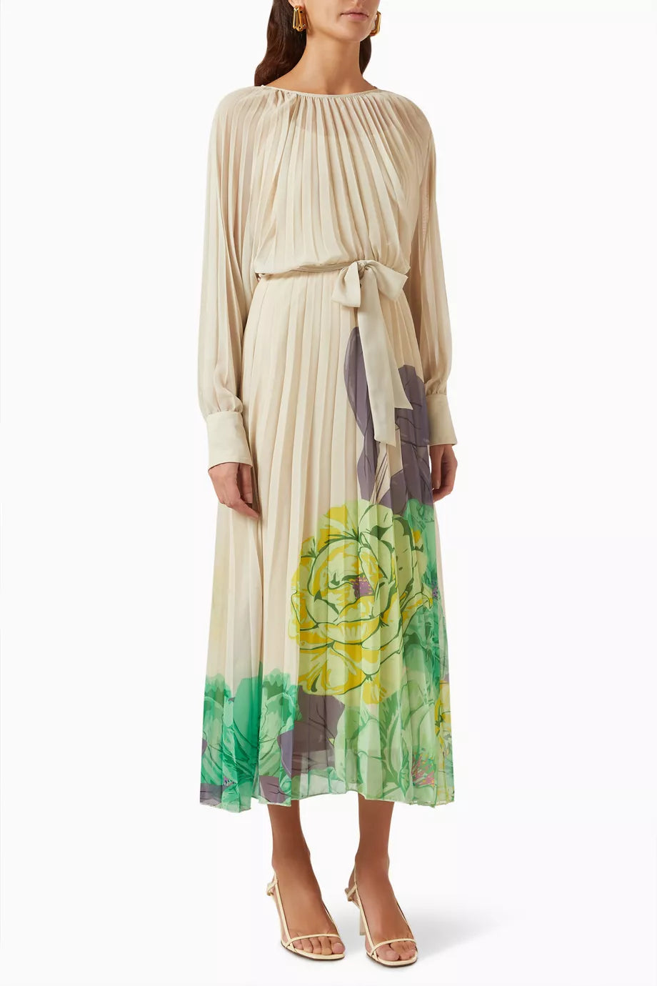 Floral-print Pleated Midi Dress