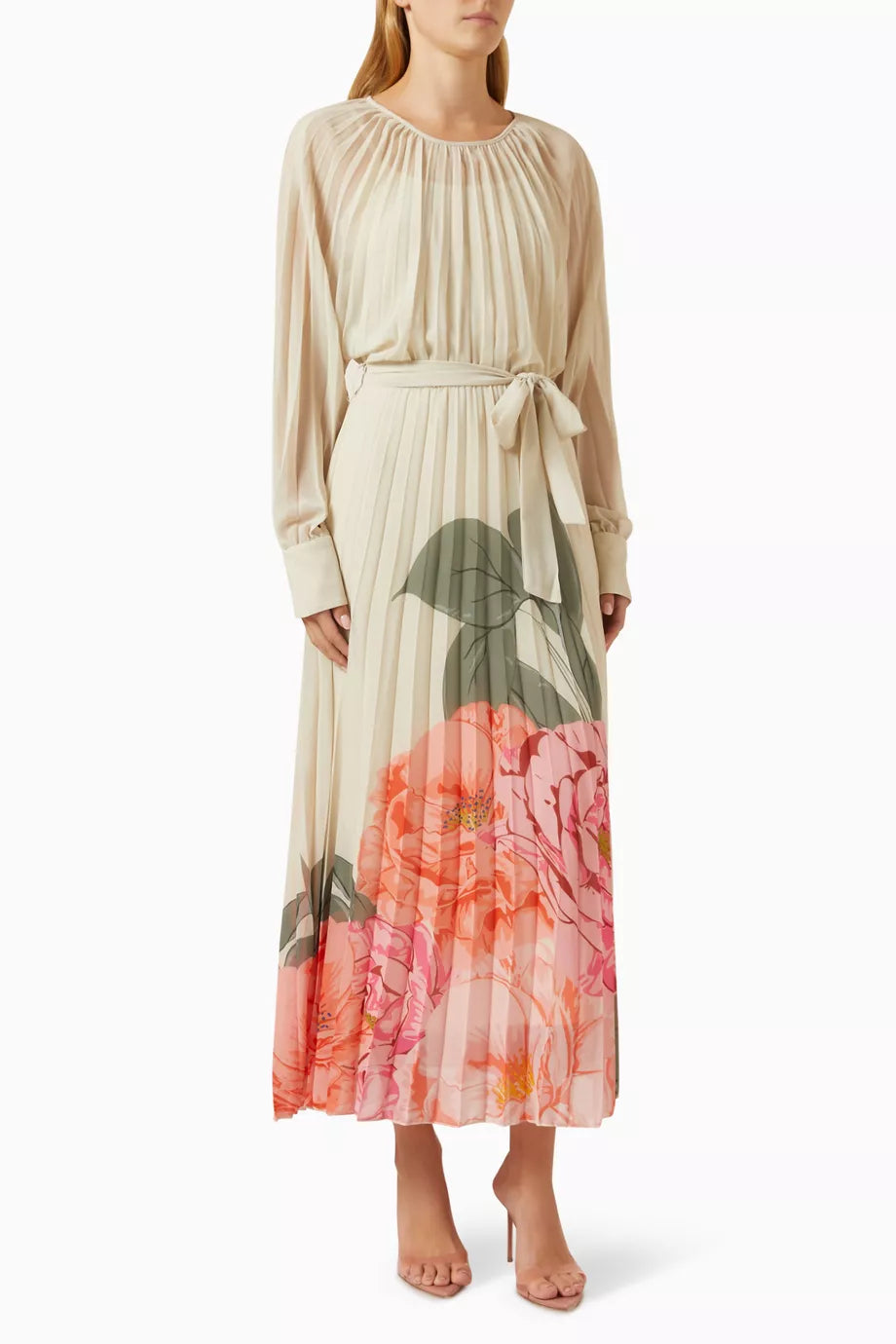 Floral-print Pleated Midi Dress