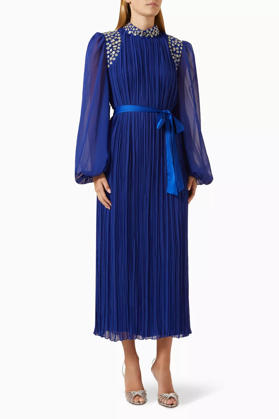 Embellished Pleated Maxi Dress