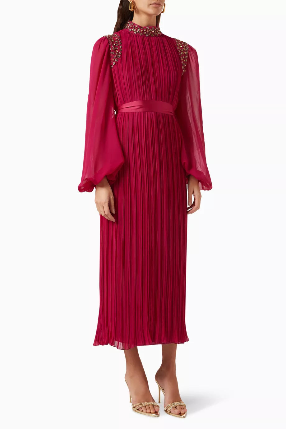 Embellished Pleated Maxi Dress