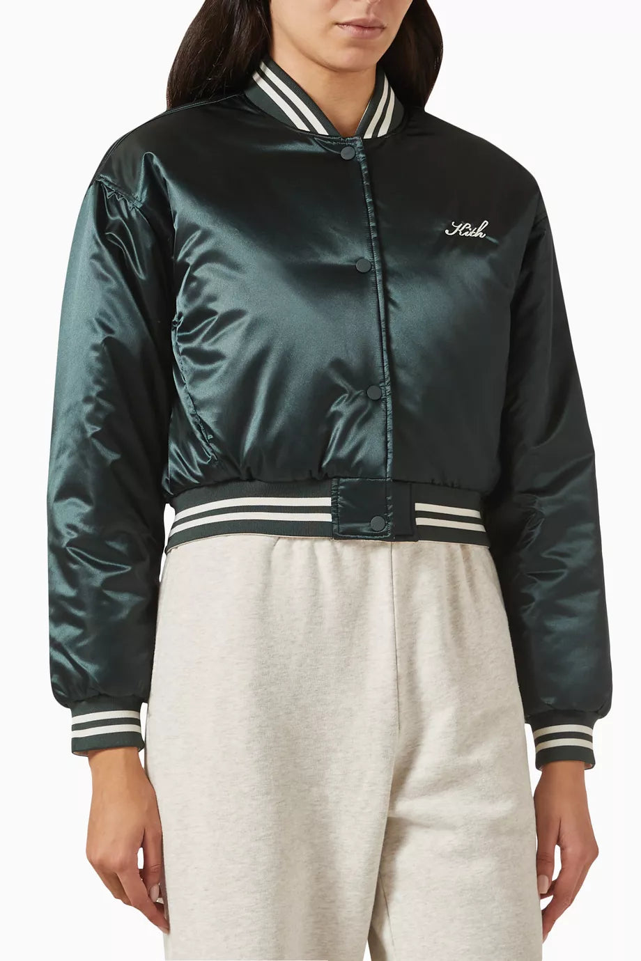Landry II Reversible Crop Bomber Jacket in Satin
