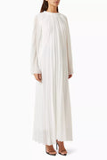 Cross-tied Maxi Dress in Pleated-fabric