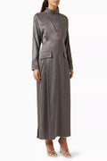 Draped Belted Maxi Dress in Satin